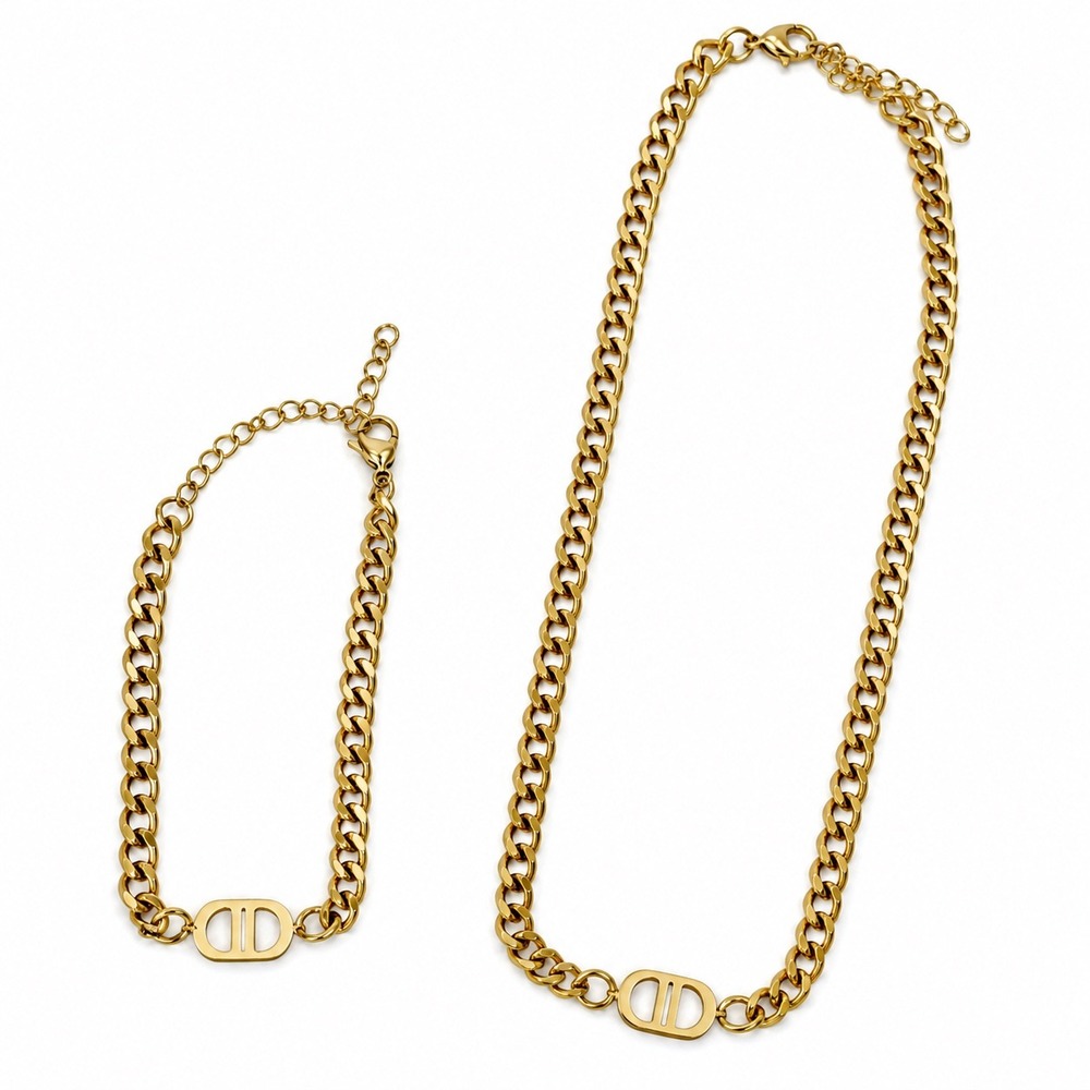 Slide Jewelry Gold Tone Necklace Bracelet Matching Necklace Set New in Box